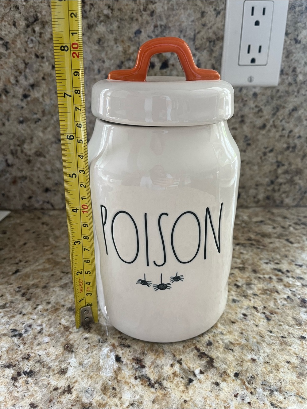 Rae Dunn Halloween Ceramic 'POISON' Canister with Orange Handle